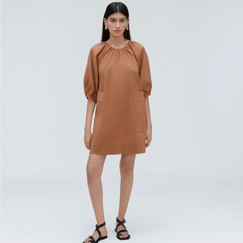 Available- Everlane Seersucker Puff Sleeve Dress- Tawny